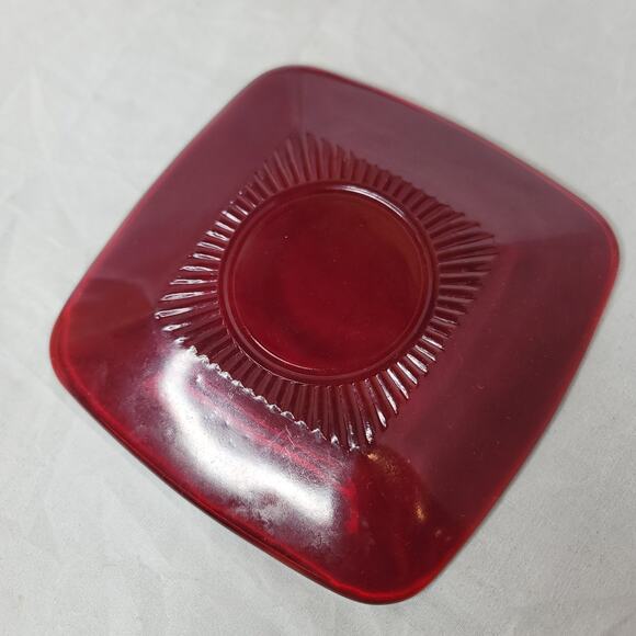 Anchor Hocking Charm Ruby Red Glass Square LOt 2 Saucers Vintage 1950-56 - Picture 2 of 3